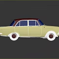 Classic Vintage Car with Beige Body Red Roof Blue Windows White Wheels and Red Hubcaps