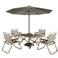 Outdoor Table Set With Four Chairs And A Beige Umbrella