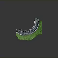 Detailed Stone Circular Building Model With Arched Structures And Green Grass Base 3d model