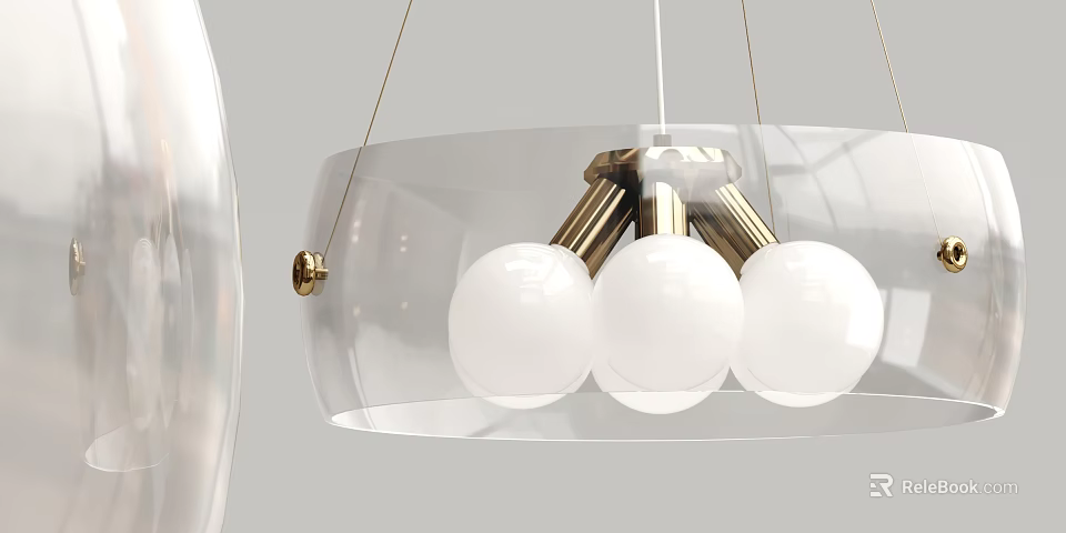 Modern Chandelier Design With Transparent Shade Brass Metal Structure And White Spherical Bulbs 3d model 