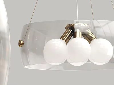 Modern Chandelier Design With Transparent Shade Brass Metal Structure And White Spherical Bulbs 3d model
