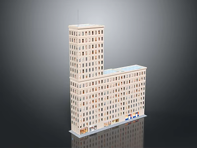 Modern L shaped High Rise Building Model With Exterior Windows And Architectural Design Details 3d model