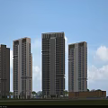 Modern High Rise Residential Building With Blue Sky White Clouds And Green Trees