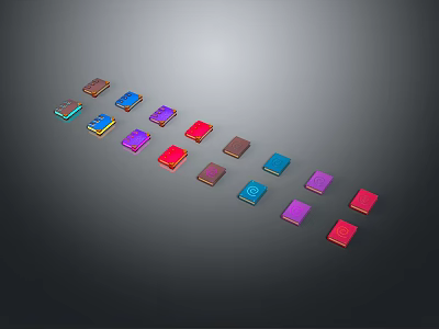 Colorful Geometric Blocks of Different Colors Arranged on Dark Background 3d model