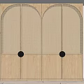 Modern Light Wood Wardrobe With Arched Lattice Panels And Black Round Handles