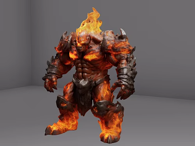 Fiery Rock Game Movie Character With Burning Lava Body And Muscular Armor Design 3d model