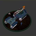 Realistic Muddy Terrain Model With Blue Vehicle Small Figure And Rocks
