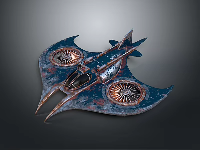 Vintage Rustic Blue Spaceship Design With Streamlined Wings And Circular Engines 3d model