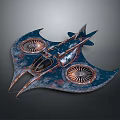 Vintage Rustic Blue Spaceship Design With Streamlined Wings And Circular Engines 3d model