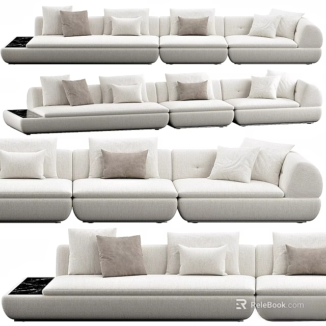 Versatile Modern Fabric Sofa Set With Light Colored Pillows And Sectional Modular Design 3d model 
