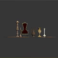 Traditional Patterned Red And Gold Rug With Small Chair Candle Holder And Decorative Vases