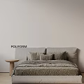 POLIFORM Modern Double Bed With Gray Bedding And Wooden Side Table 3d model