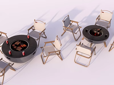 Outdoor Chairs With Metal Frame White Cushions And Round Stone Table Set 3d model