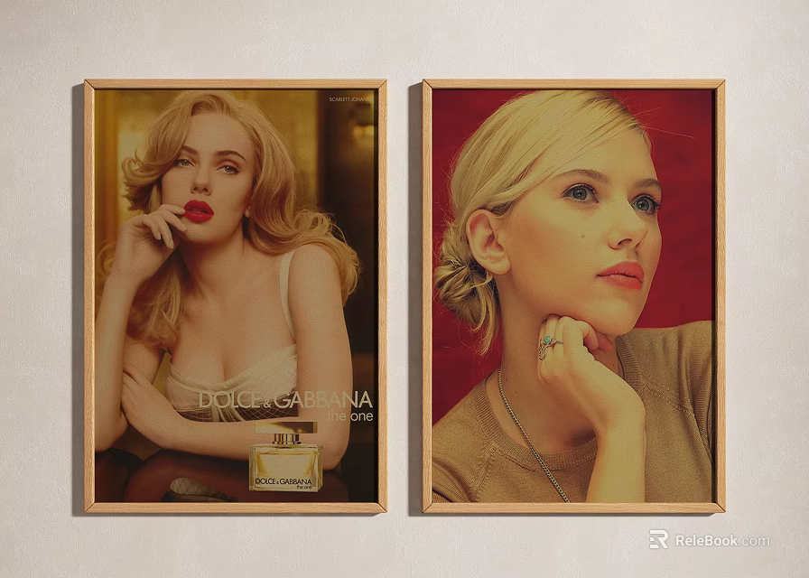 Framed Portrait Paintings of Two Blonde Women with Hand on Chin and Dolce Gabbana Perfume 3d model 
