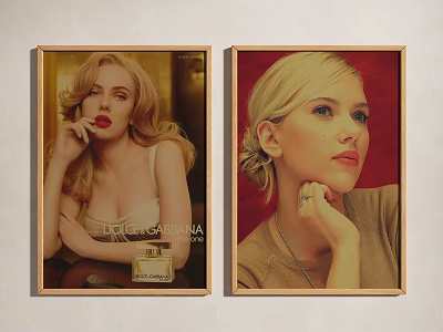 Framed Portrait Paintings of Two Blonde Women with Hand on Chin and Dolce Gabbana Perfume 3d model