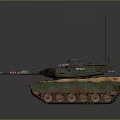Military Tank With Green Brown Camouflage Rusty Body Striped Barrel And Antennas