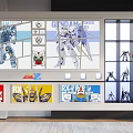 Anime Figure Display Area With Gundam Models Posters And Shelf Exhibits
