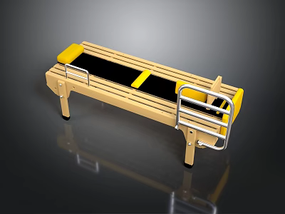 Modern Wooden Bench With Yellow Accents Black Seat And Metal Armrests 3d model
