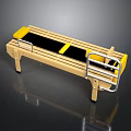 Modern Wooden Bench With Yellow Accents Black Seat And Metal Armrests