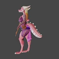 Fantasy Game Character With Pink Skin Purple Outfit And Magical Staff