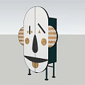 Artistic Face Inspired Wardrobe Design With Striped Panels Wooden Accents And Black Legs