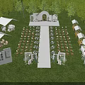 Scenic Outdoor Wedding Venue With Green Grass Trees White Aisle Arranged Chairs And White Canopies