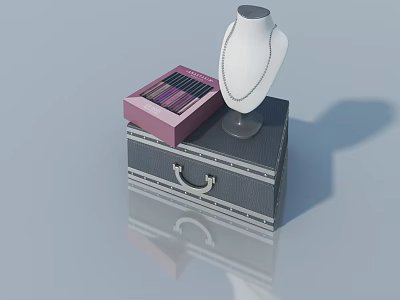 Hinged Door Jewelry Box With Pink Case And Necklace Display Stand 3d model