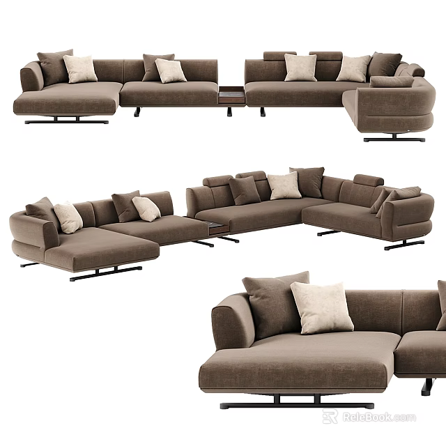 Elegant Brown Double Sofa With Comfortable Cushions Decorative Pillows And Modern Design 3d model