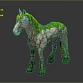 Artistic Stone Textured Horse Figure With Green Mane And Pink Patches
