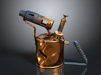 Vintage Brass Metal Hardware Blowtorch Tool With Nozzle Handle For Workshop Use 3d model