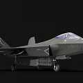 Modern Gray Fighter Jet With Sleek Design Cockpit And Landing Gear On Black Background 3d model
