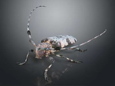 Longhorn Beetle With Long Antennae And Spotted Body On Dark Background 3d model