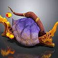 Cartoon Dragon Boat With Wooden Structure Purple Cloth Gold Wave Pattern And Yellow Lanterns