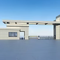 Modern Gray Concrete Entrance Gate With Square Pillars Large Beam And Guard House