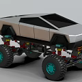 Futuristic Concept Off Road Car With Large Tires Green Rims Light Brown And Silver Body