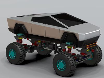 Futuristic Concept Off Road Car With Large Tires Green Rims Light Brown And Silver Body 3d model
