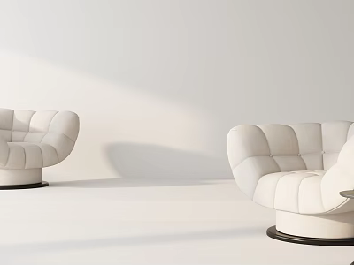 White Modern Armchair With Round Base And Tufted Details In Minimalist Room 3d model