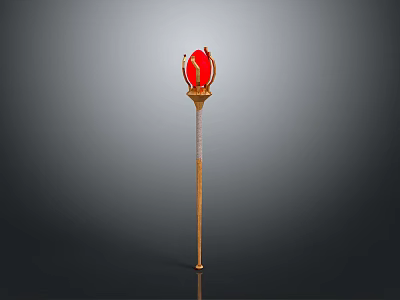 Golden Scepter With Decorative Red Gem Top And Ornate Handle Design 3d model