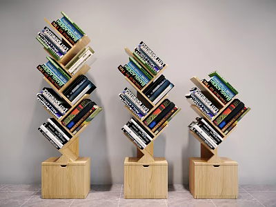 Spiral Wooden Bookshelf With Multiple Layers Filled With Colorful Books 3d model