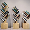Spiral Wooden Bookshelf With Multiple Layers Filled With Colorful Books