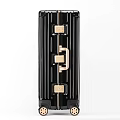 Black Vertical Striped Luggage With Gold Metal Hardware And Telescopic Handle