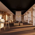 Modern Teahouse Interior Design With Wooden Elements Hanging Lamps And Mountain Pattern Screens