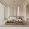 Modern Bedroom Interior With Light Colored Cabinets Open Shelving And Dressing Table
