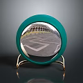 Green Circular Decorative Mirror With Gold Metal Stand And Reflective Surface