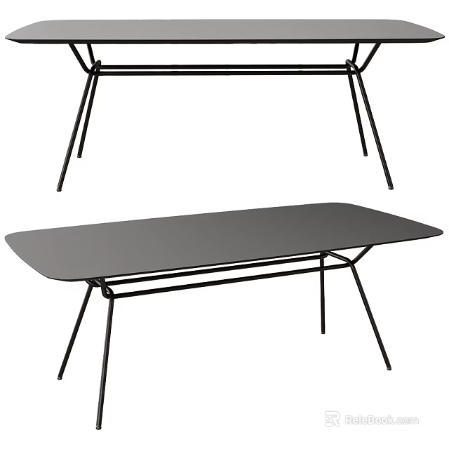 Minimalist Modern Dining Table With Sleek Metal Frame Gray Tabletop And Thin Legs 3d model 