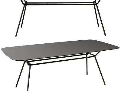 Minimalist Modern Dining Table With Sleek Metal Frame Gray Tabletop And Thin Legs 3d model