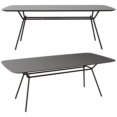Minimalist Modern Dining Table With Sleek Metal Frame Gray Tabletop And Thin Legs 3d model