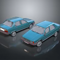 Two Classic Blue Sedans Parked On Dark Reflective Surface With Retro Design 3d model