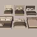 Various Double Bed Designs With Different Headboards And Neutral Color Tones 3d model