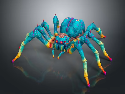 Colorful Fantasy Spider 3D Model With Spiked Legs Red Eyes And Vibrant Reflections 3d model
